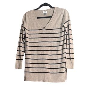 Old Navy Beige and Black Striped V-Neck Sweater